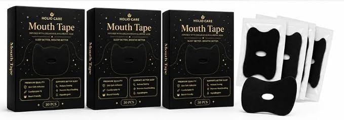 Mouth Tape for Sleep | Premium Black Lip Closure Strips with Hyaluronic Acid & Collagen | Gentle Skin-Friendly Adhesive | Comfortable Overnight Wear | 30 Individually 30strips