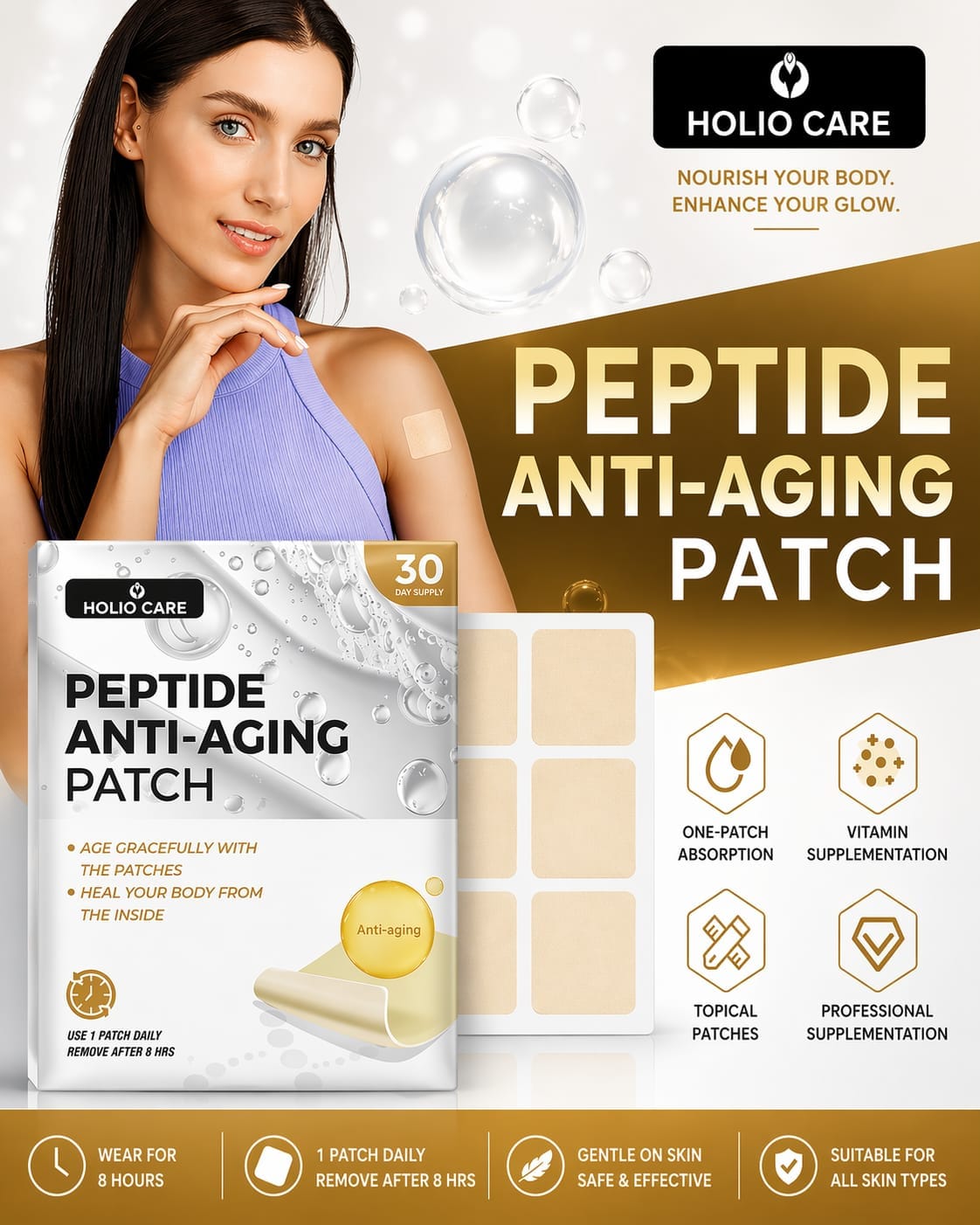Holio Care Peptide Patch – Collagen-Support Transdermal Patch for Firmer-Looking Skin (30-Day Supply)