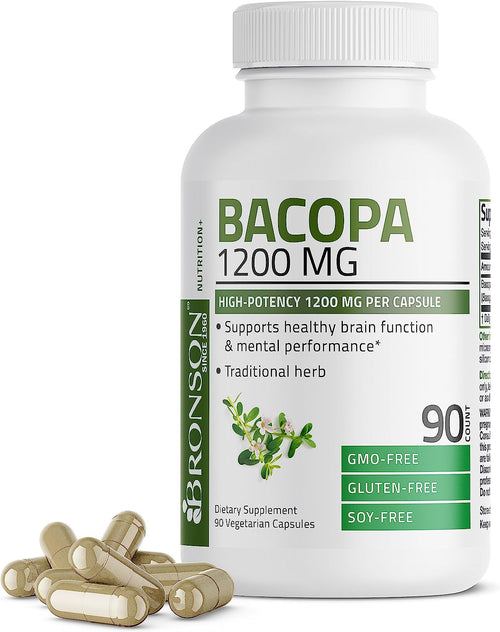 Bronson Bacopa 1200 MG Supports Healthy Brain Function and Mental Performance, Traditional Herb, Non-Gmo, 90 Vegetarian Capsules