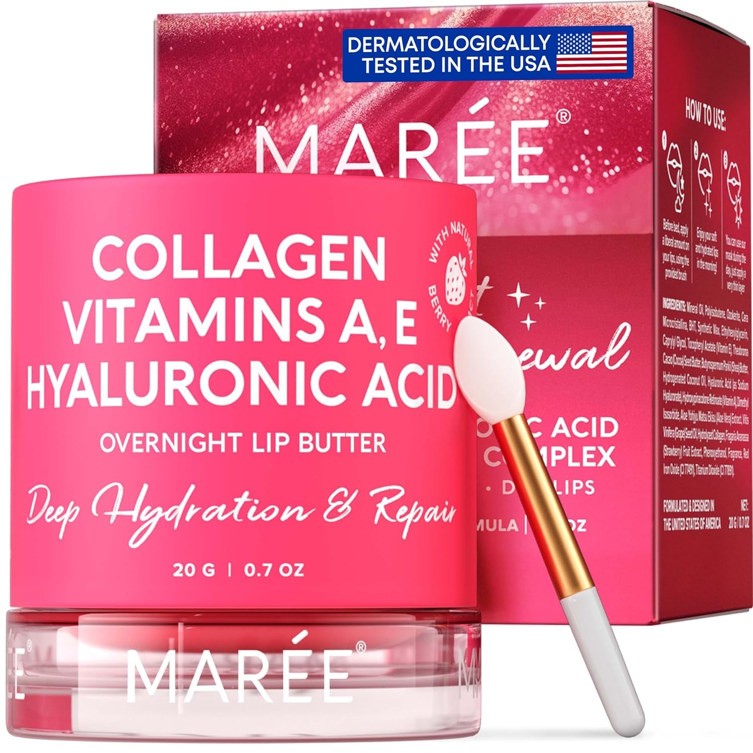 "Maree Hydrating Overnight Lip Mask with Hyaluronic Acid & Coconut Oil"