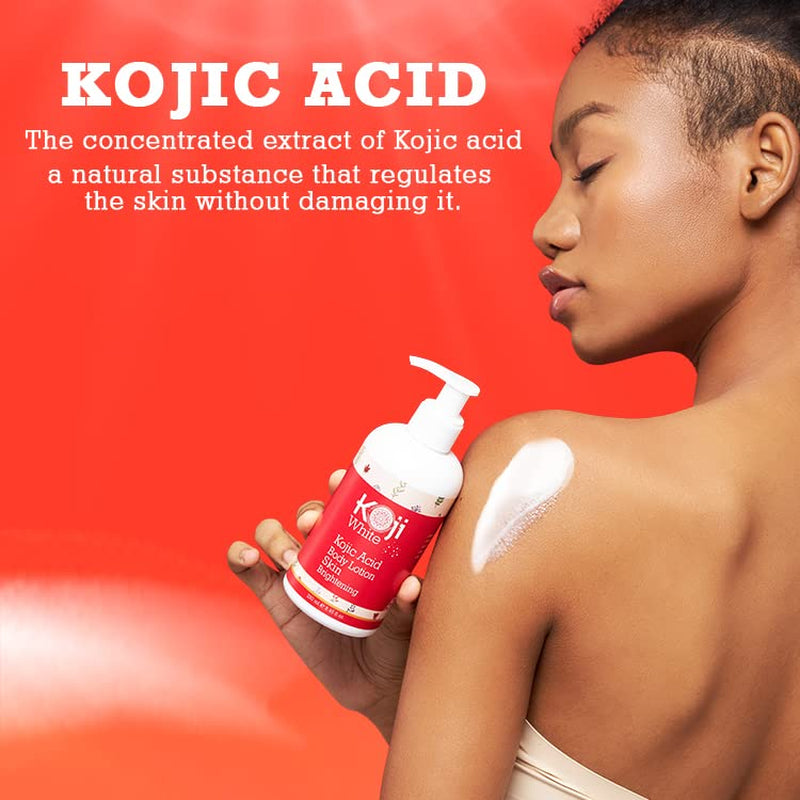 Koji White Kojic Acid Skin Brightening Body Lotion - Daily Moisturizer & Glowing Skin, Dark Spots, Boost Hydrating, Sun Damage Skin, Uneven Skin Tone, Paraben-Free, Vegan, 8.45 Fl Oz Bottle