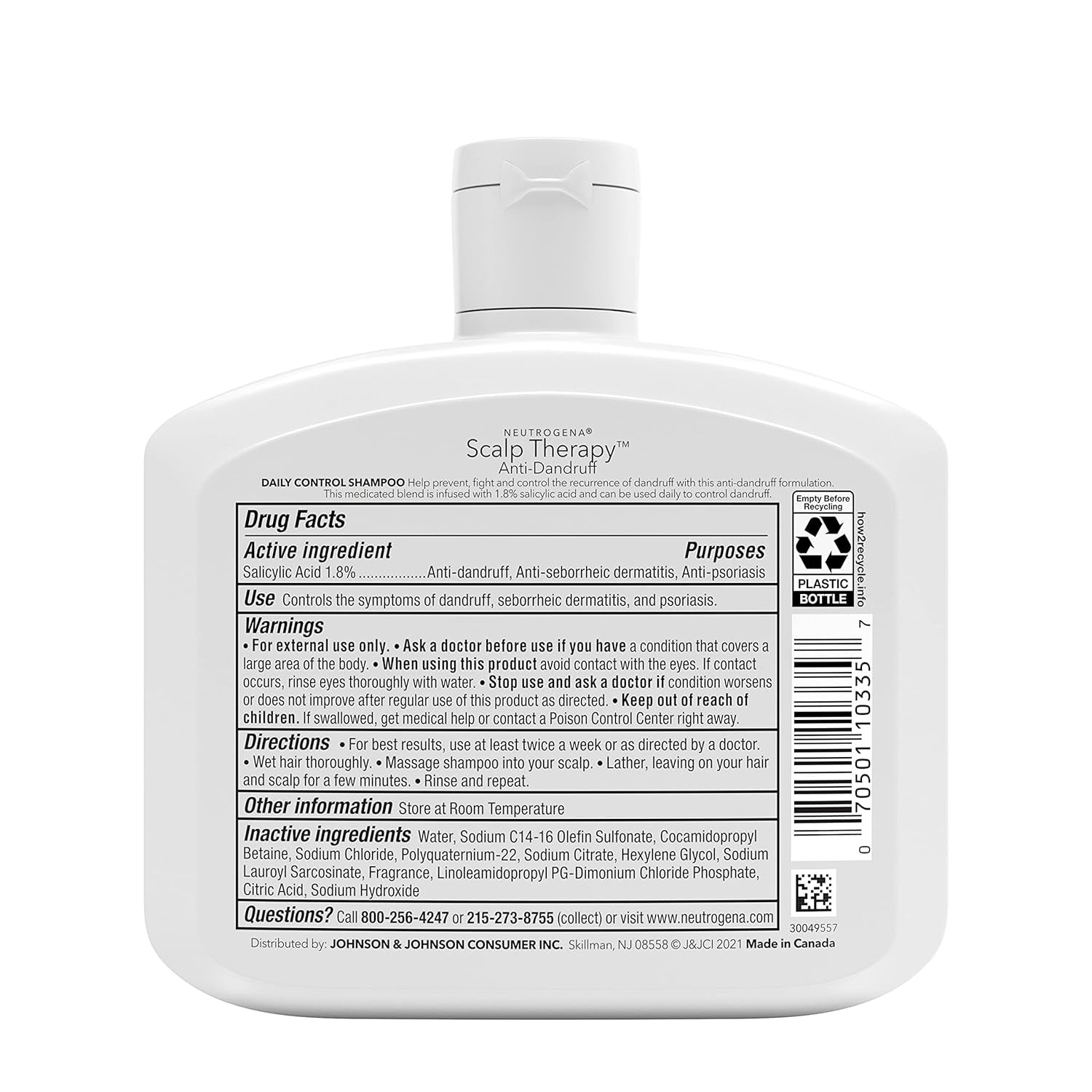Neutrogena Scalp Therapy Anti-Dandruff Shampoo Daily Control, 1.8% Salicylic Acid, with Fragrance of Warm Vanilla & Toasted Coconut Notes, 12 Fl Oz