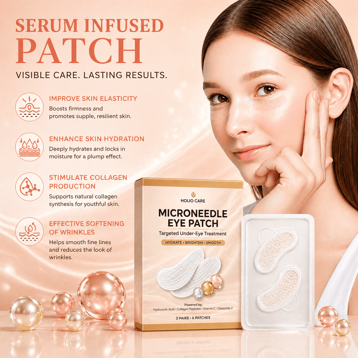 Microneedle Eye Patch for Dark Circles & Puffiness | Hydrating Under Eye Patches | Holio Care