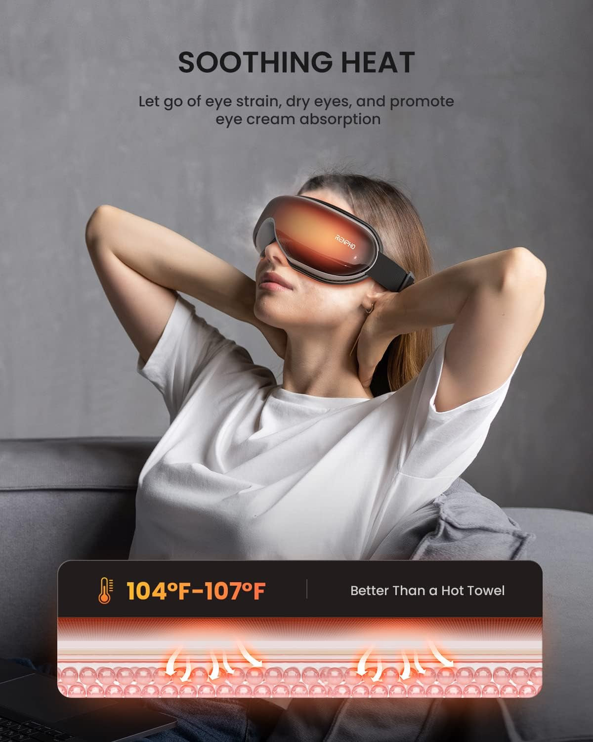 RENPHO Eyeris1 - Heated Eye Massager for Migraine, Temple Massager with Remote, Compression, Bluetooth, Eye Care Device for Eye Relax, Eye Strain Relief, Improve Sleep, Birthday Gifts for Him Her