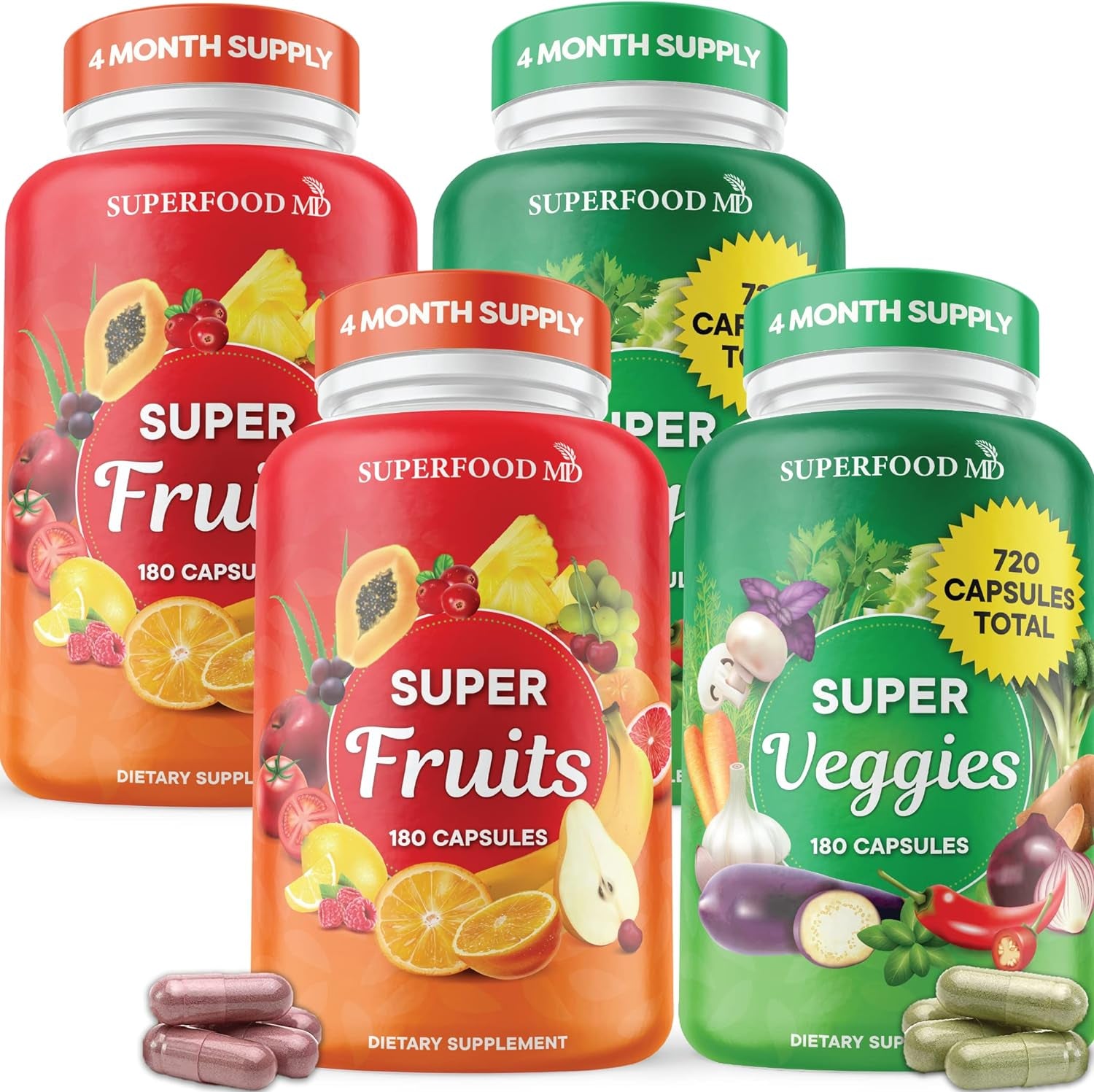"Superfood Boost - 360 Whole Super Fruit and Vegetable Supplements for Natural Energy - 180 Count x 2"