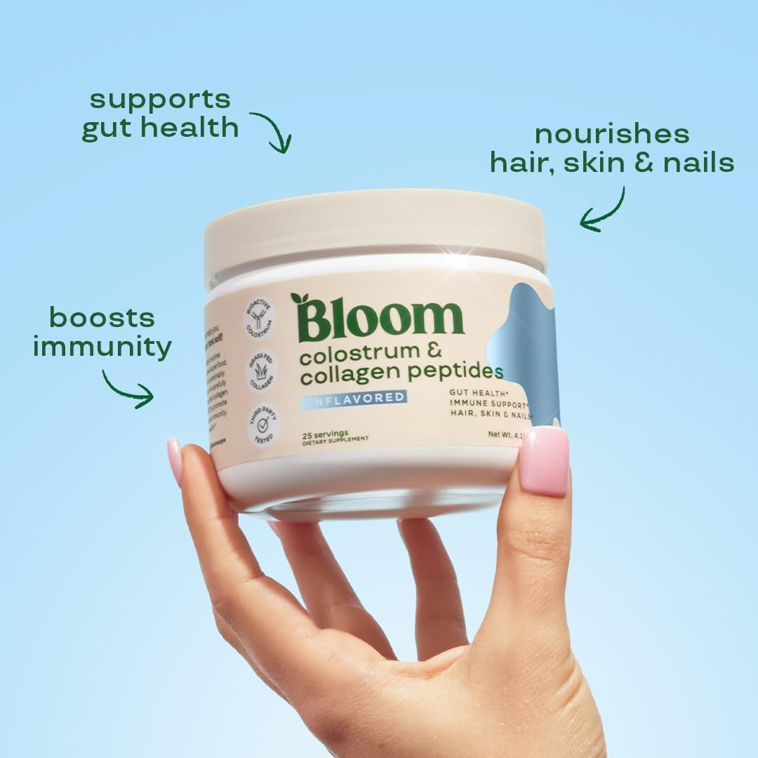 Premium Bloom Nutrition Superfood Greens Powder with Digestive Enzymes, Probiotics, Prebiotics for Gut Health and Bloating Relief - Coconut and Bovine Colostrum Powder with 40% IgG