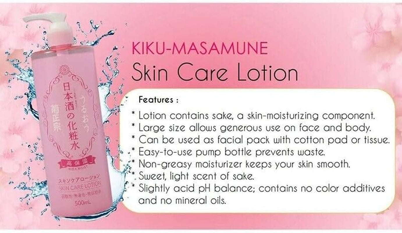 Kikumasamune Moisturizing Hydrating Japanese Body & Skin Toning Lotion, 2 in 1 Toner + Lotion for Women & Men 16.9 Oz/500Ml, High Moist