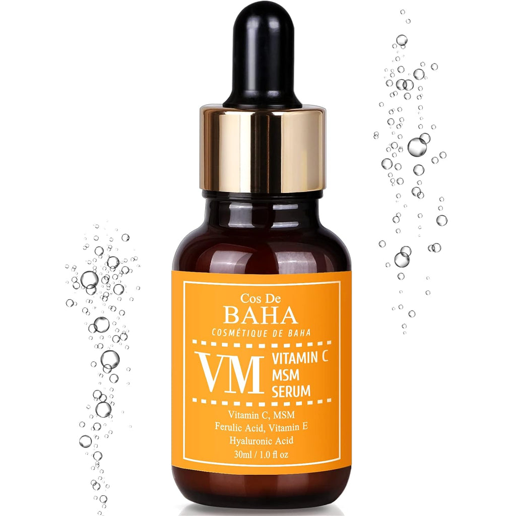 Vitamin C Facial Serum with MSM - for Fades Age Spots, Smoothing Fine Lines + Dark Spots, Pore Refining, Resurfacing, 1 Fl Oz (30Ml) Cos De BAHA