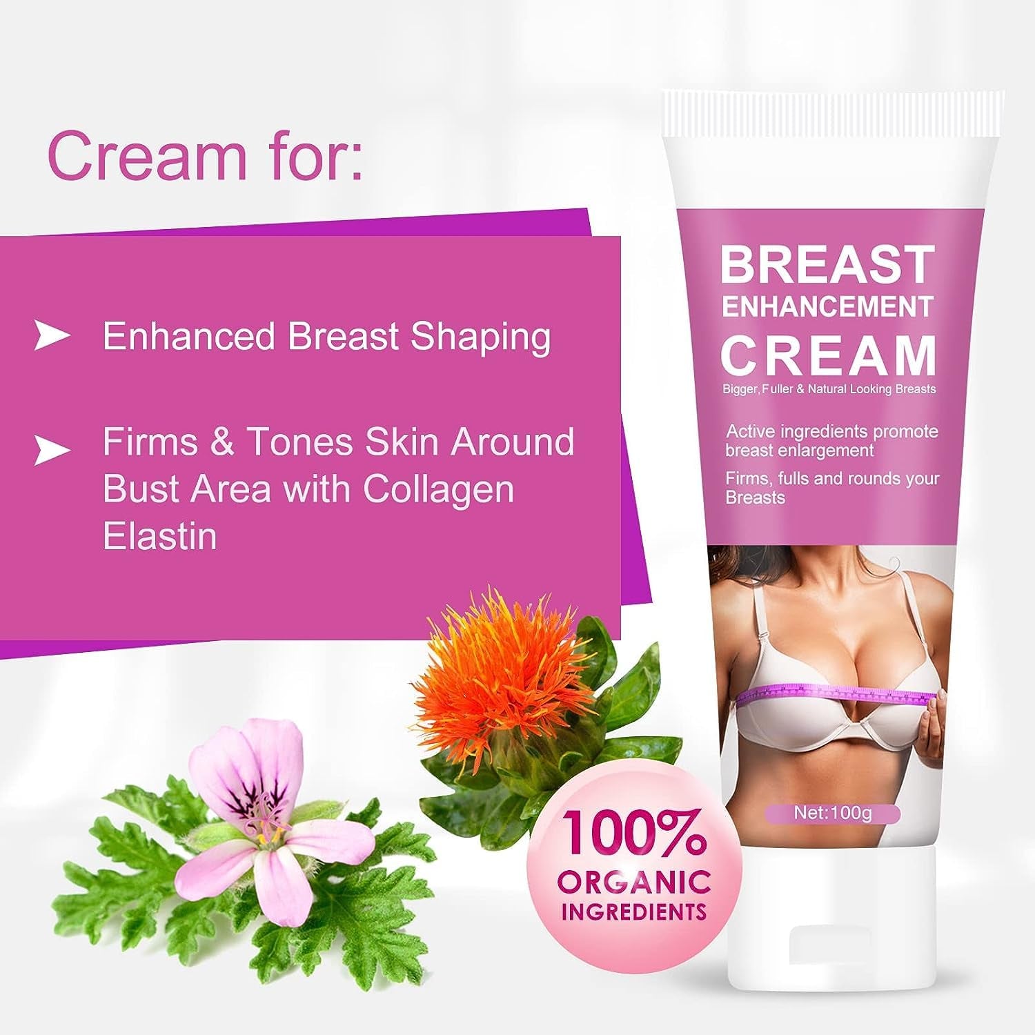 Breast Enhancement Cream, Breast Enlargement Cream Fast Growth, Firming and Lifting Cream, Plumps and Lifts Your Breasts and Improves Sagging Breasts