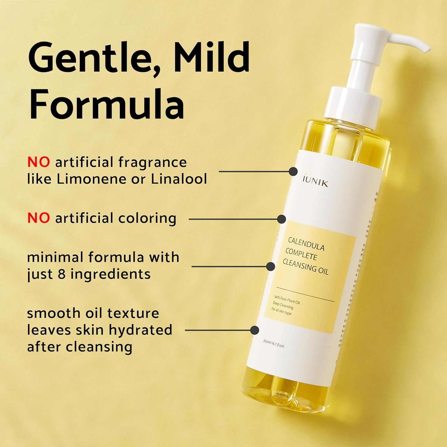 IUNIK Calendula & Jojoba Oil-Infused Vegan Cleansing Oil – Gentle Blackhead Melting & Makeup Remover Facial Cleanser W/ 94% Plant-Based Oils Korean Skincare