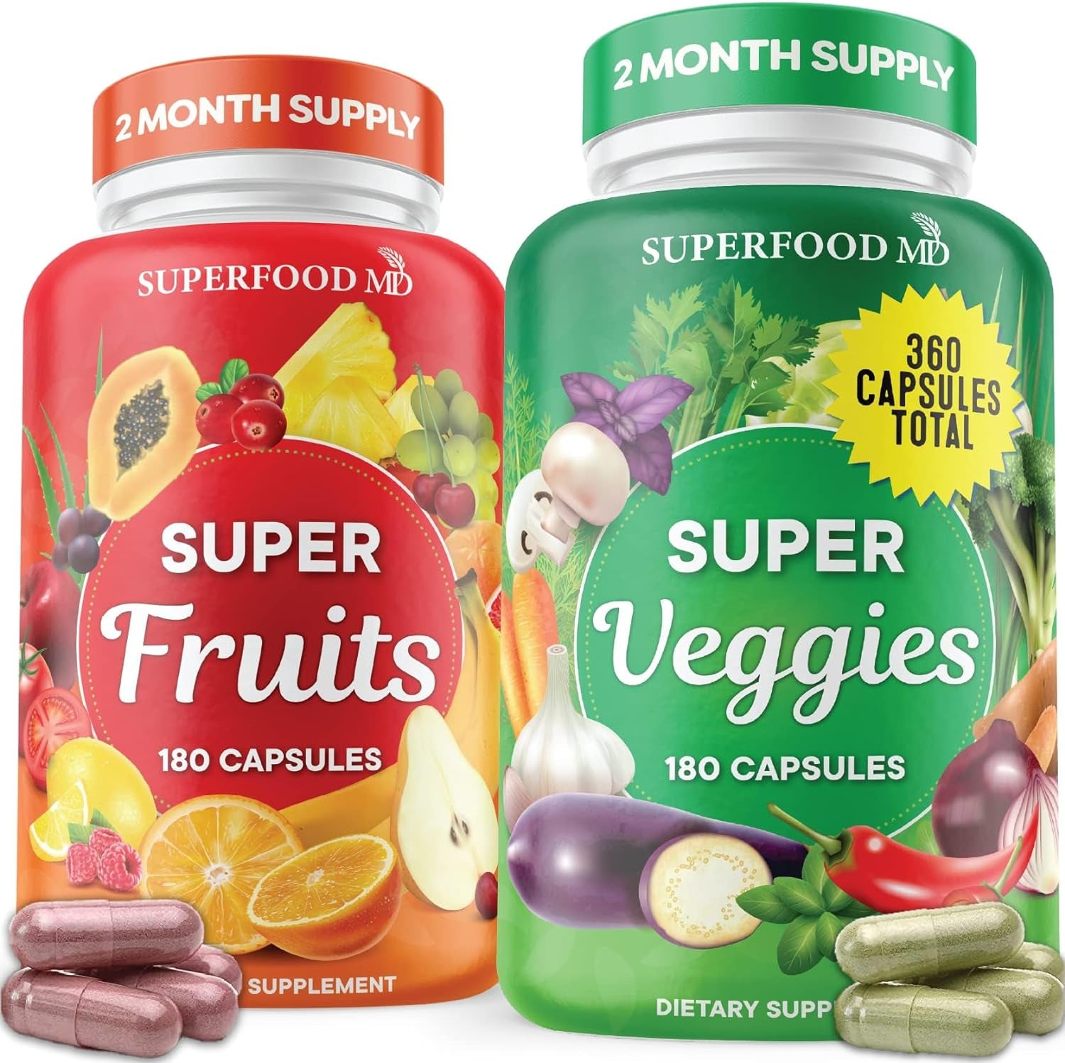 "Superfood Boost - 360 Whole Super Fruit and Vegetable Supplements for Natural Energy - 180 Count x 2"