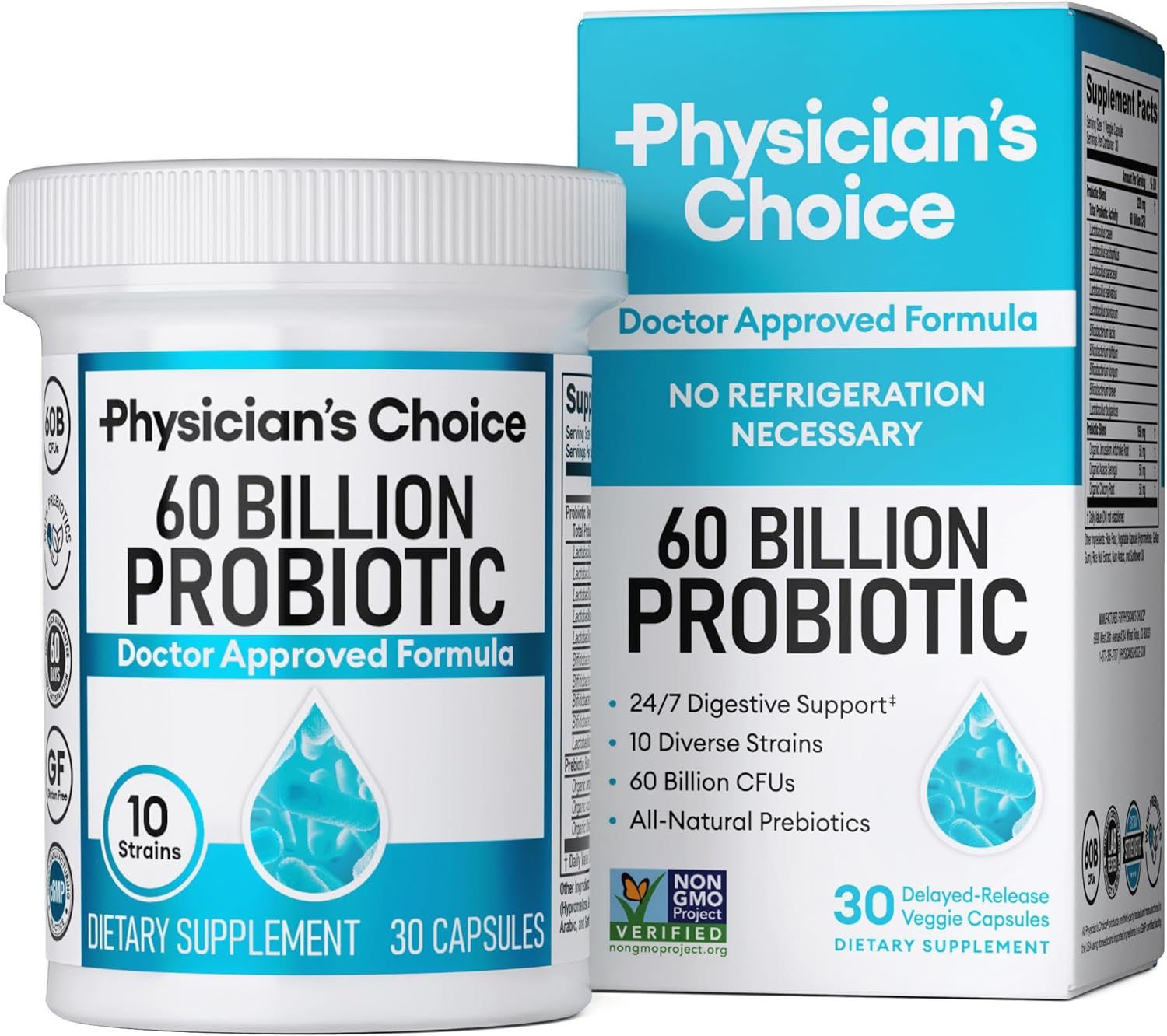 Probiotic Powerhouse: 60 Billion CFU with Prebiotics - Immune & Digestive Support - 30 Capsules