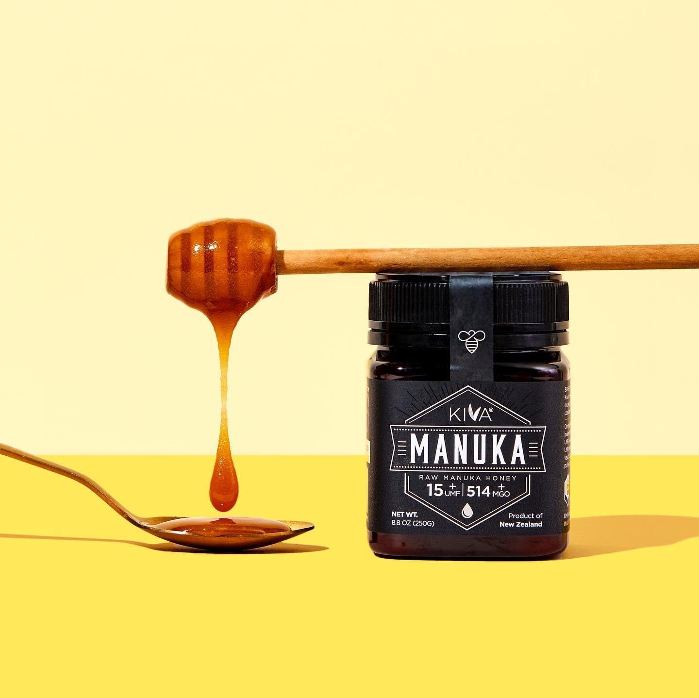 Kiva Raw Manuka Honey, Certified UMF 15+ | MGO 514+ | 100% Pure Genuine New Zealand (8.8Oz/250G Bottle) | Non-Gmo | Traceable | UMF & MGO Certified