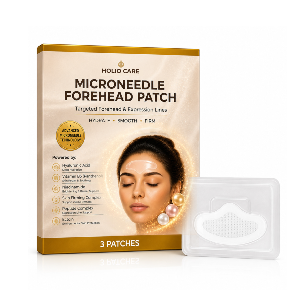 Holio Care Microneedle Forehead Patch – Advanced Forehead Wrinkle Patch with Hyaluronic Acid, Vitamin B5, Niacinamide & Peptide Complex – Hydrating Cosmetic Forehead Patch – 3 Patches
