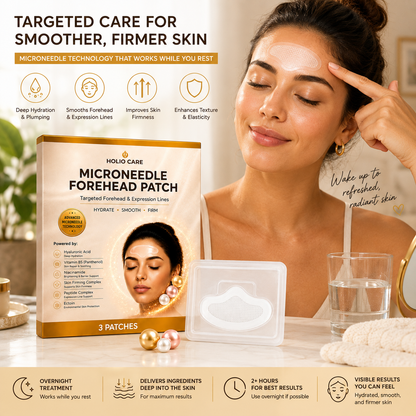Holio Care Microneedle Forehead Patch – Advanced Forehead Wrinkle Patch with Hyaluronic Acid, Vitamin B5, Niacinamide & Pepti