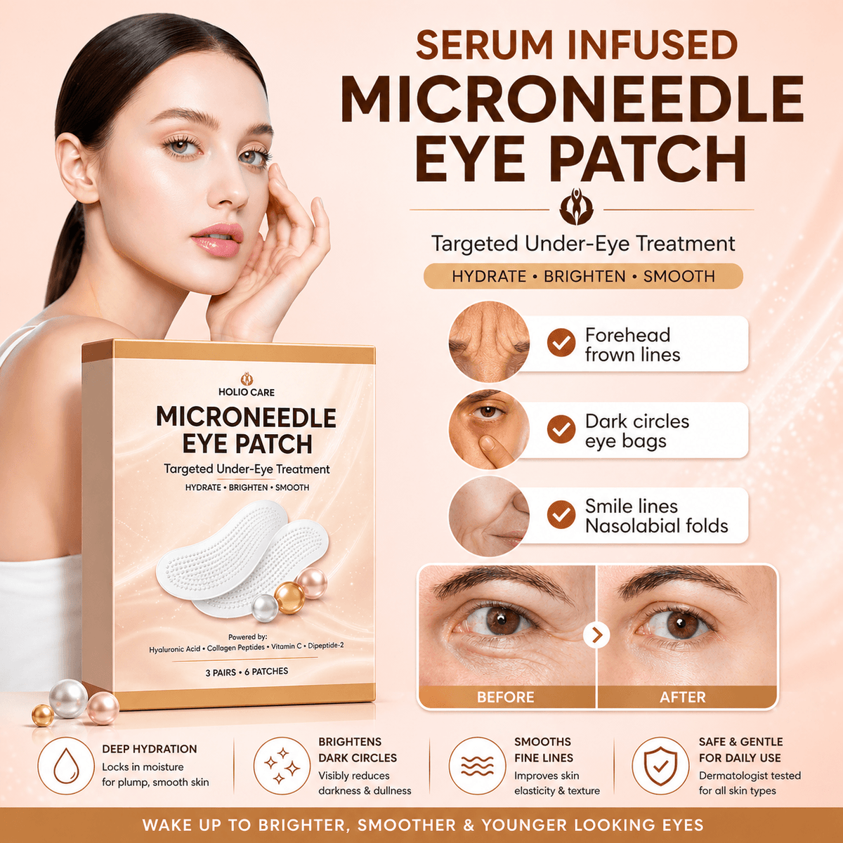 Microneedle Eye Patch for Dark Circles & Puffiness | Hydrating Under Eye Patches | Holio Care