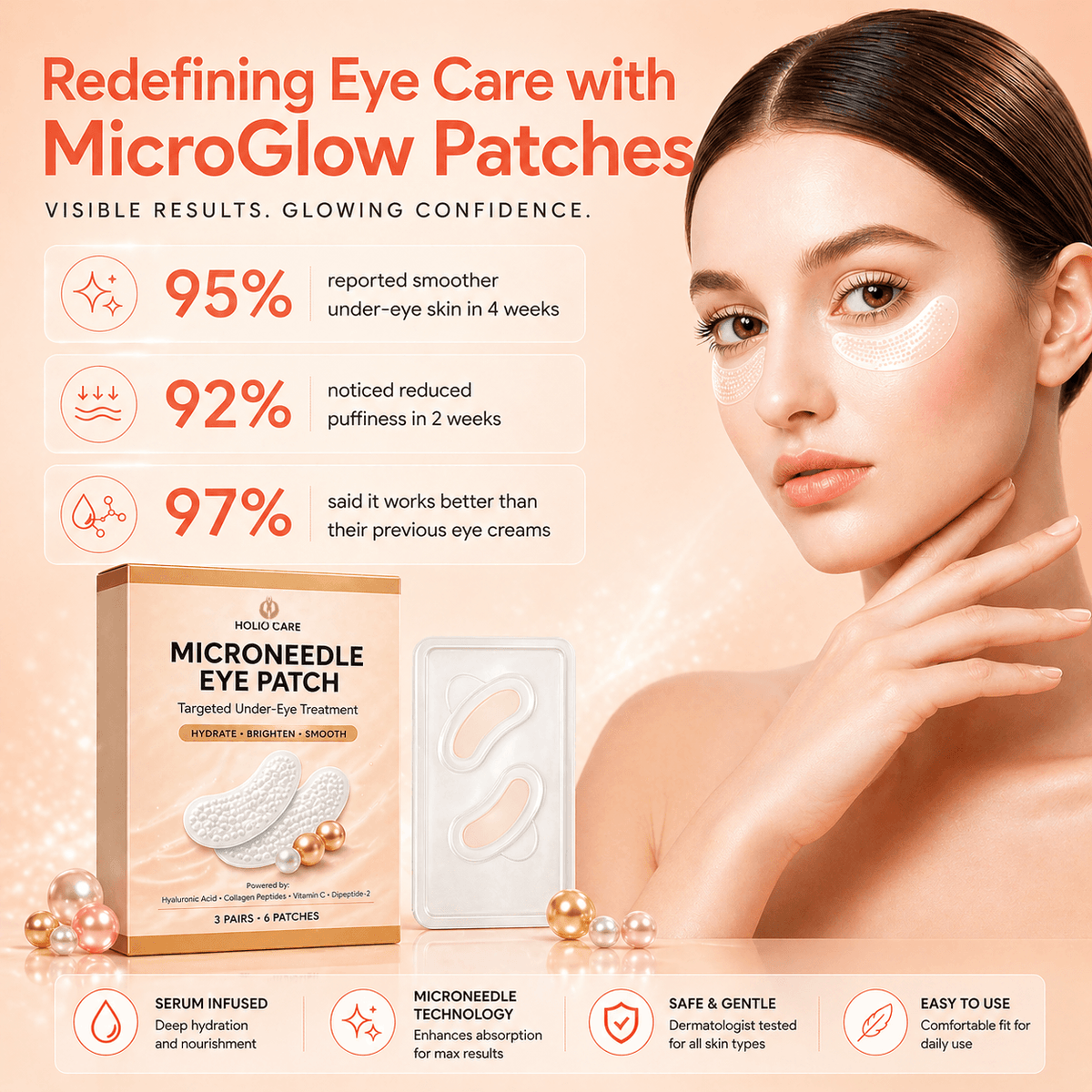 Microneedle Eye Patch for Dark Circles & Puffiness | Hydrating Under Eye Patches | Holio Care