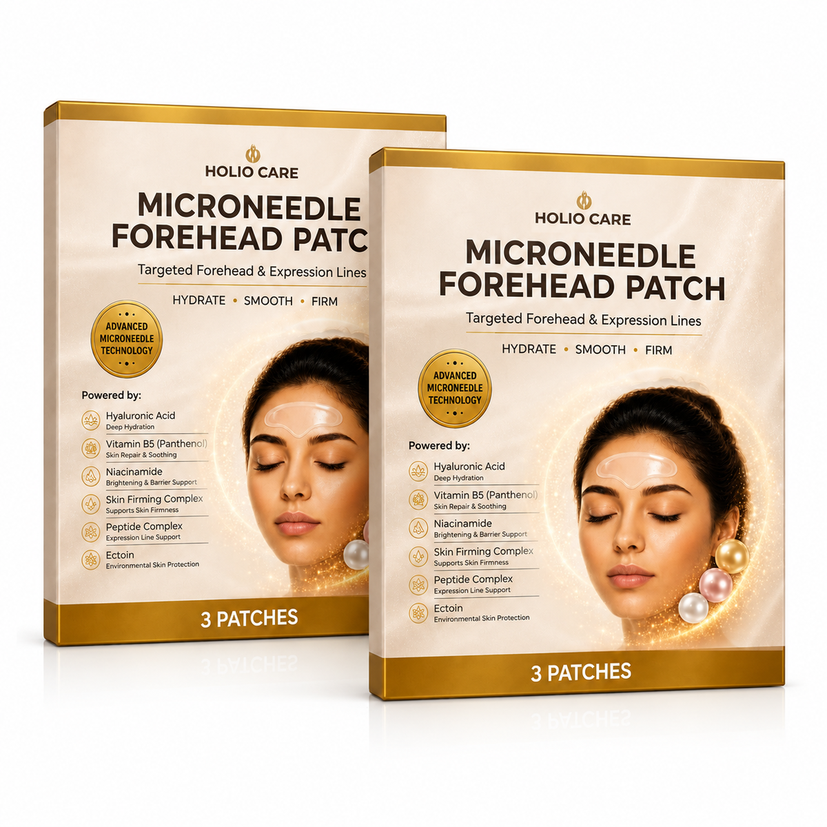 Holio Care Microneedle Forehead Patch – Advanced Forehead Wrinkle Patch with Hyaluronic Acid, Vitamin B5, Niacinamide & Peptide Complex – Hydrating Cosmetic Forehead Patch – 3 Patches