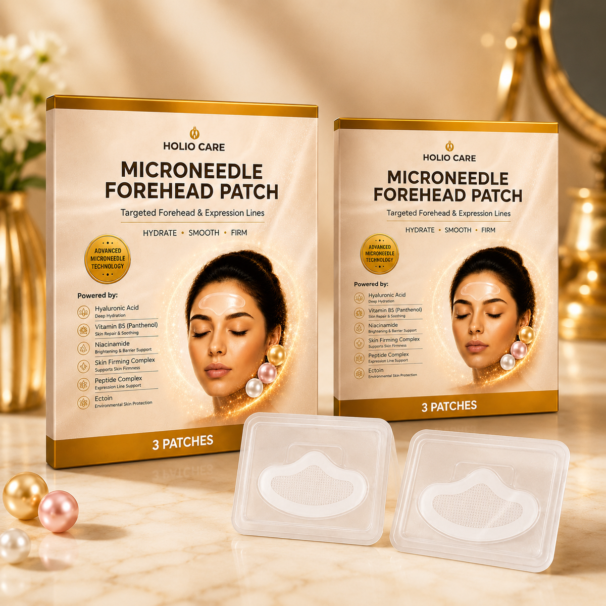 Holio Care Microneedle Forehead Patch – Advanced Forehead Wrinkle Patch with Hyaluronic Acid, Vitamin B5, Niacinamide & Pepti