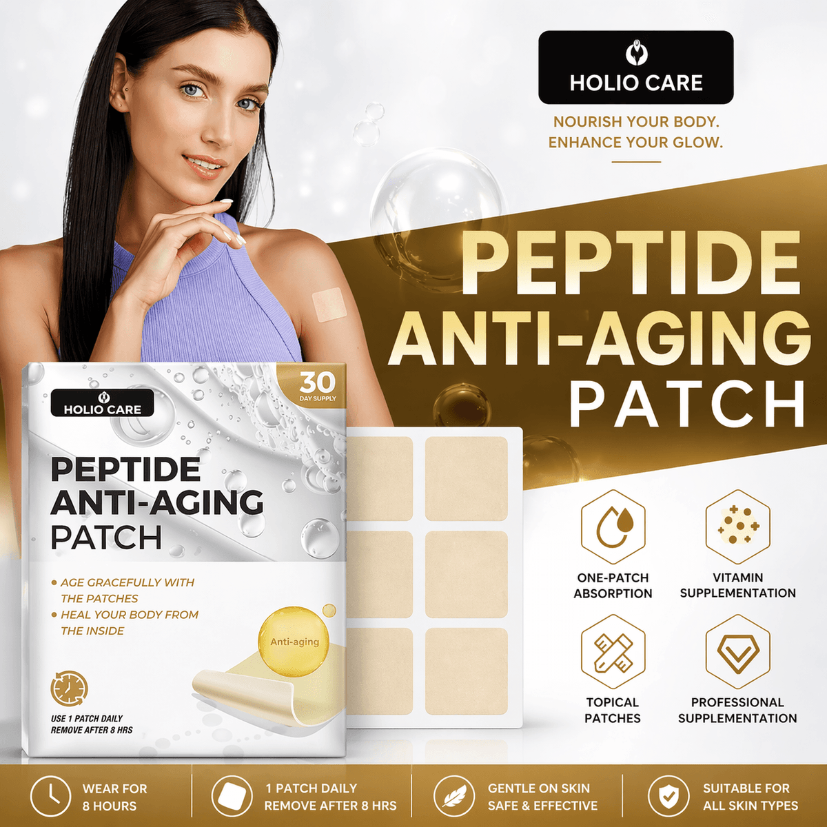 Holio Care Peptide Patch – Collagen-Support Transdermal Patch for Firmer-Looking Skin (30-Day Supply)