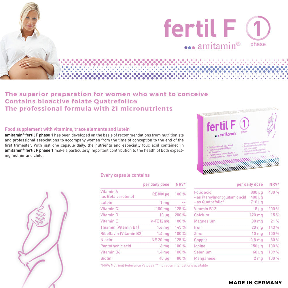 amitamin fertil F Phase 1-Superior Formula for Women to Enhance Female Fertility-Original From Germany (1 Box 30 Days Supply)