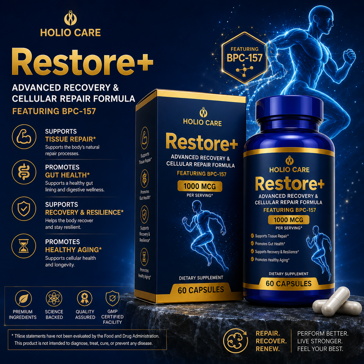 Restore+ Daily Wellness Formula | Holio Care | 60 Capsules