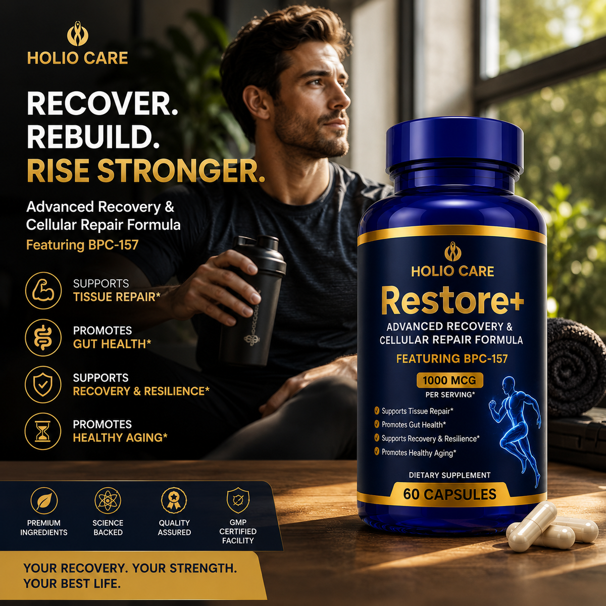 Restore+ Daily Wellness Formula | Holio Care | 60 Capsules