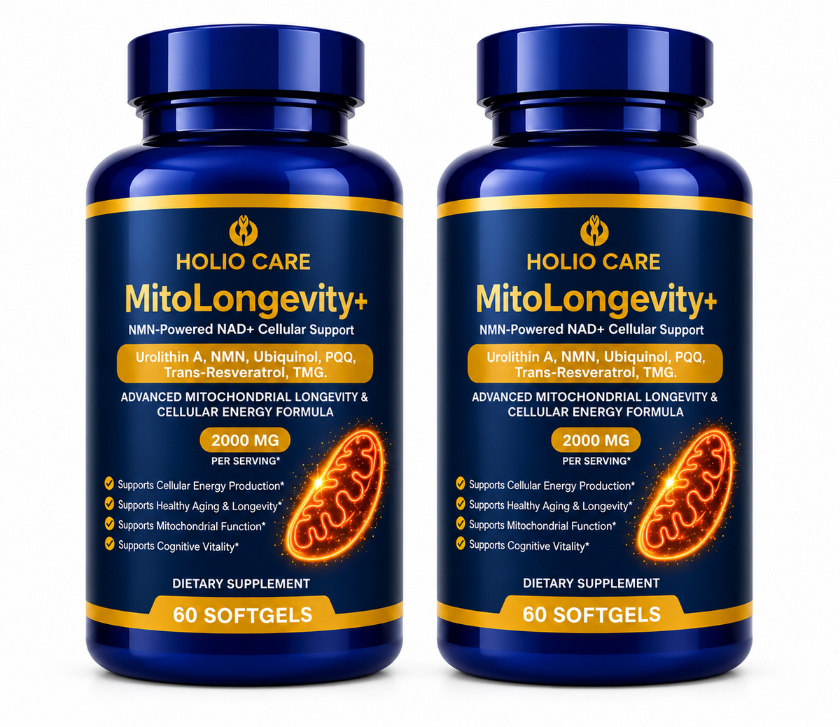 MitoLongevity+ | NMN-Powered NAD+ Complex with Urolithin A, Ubiquinol (CoQ10), PQQ & Trans-Resveratrol | Cellular Energy & Mitochondrial Support | 60 Softgels