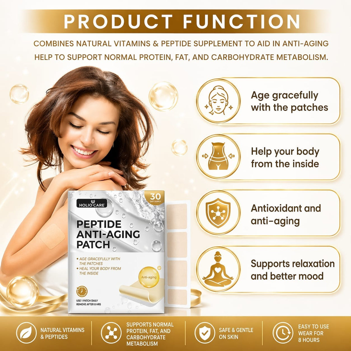 Holio Care Peptide Patch – Collagen-Support Transdermal Patch for Firmer-Looking Skin (30-Day Supply)