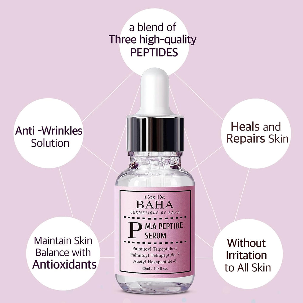Peptide Complex Facial Serum with Matrixyl 3000 & Argireline for Face/Neck - Deep Wrinkles, Heals and Repairs Skin for Face, 1 Fl Oz (30Ml) Cos De BAHA