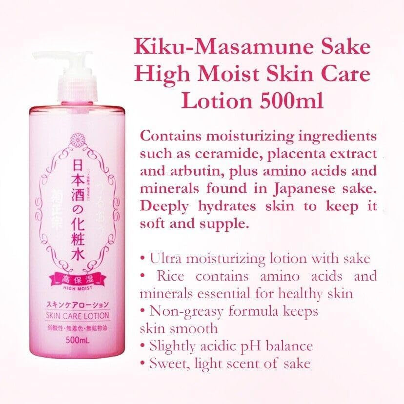 Kikumasamune Moisturizing Hydrating Japanese Body & Skin Toning Lotion, 2 in 1 Toner + Lotion for Women & Men 16.9 Oz/500Ml, High Moist
