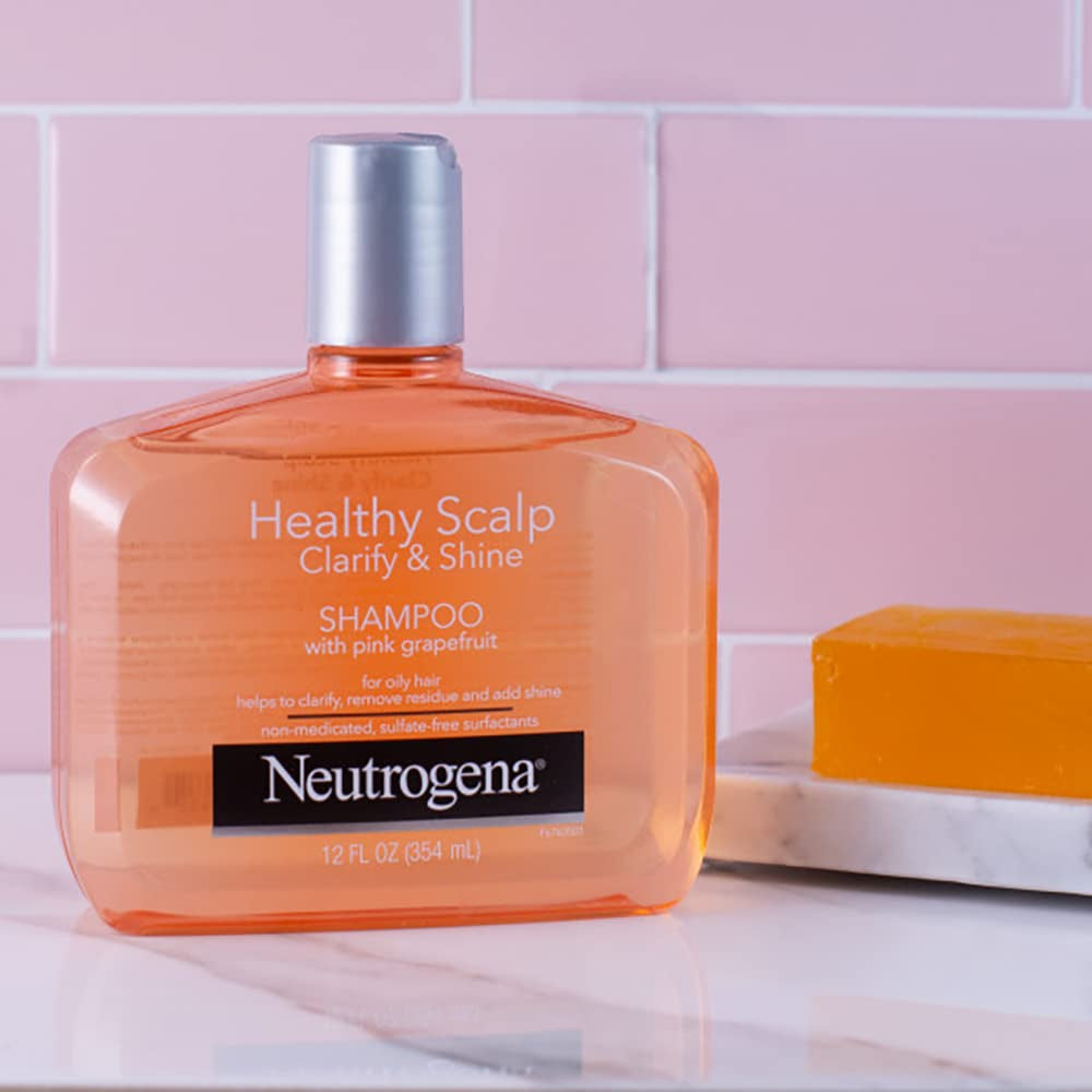 Neutrogena Exfoliating Healthy Scalp Clarify & Shine Shampoo & Conditioner for Oily Hair and Scalp, with Pink Grapefruit, Ph-Balanced, Paraben & Phthalate-Free, Color-Safe, 12 Fl Oz