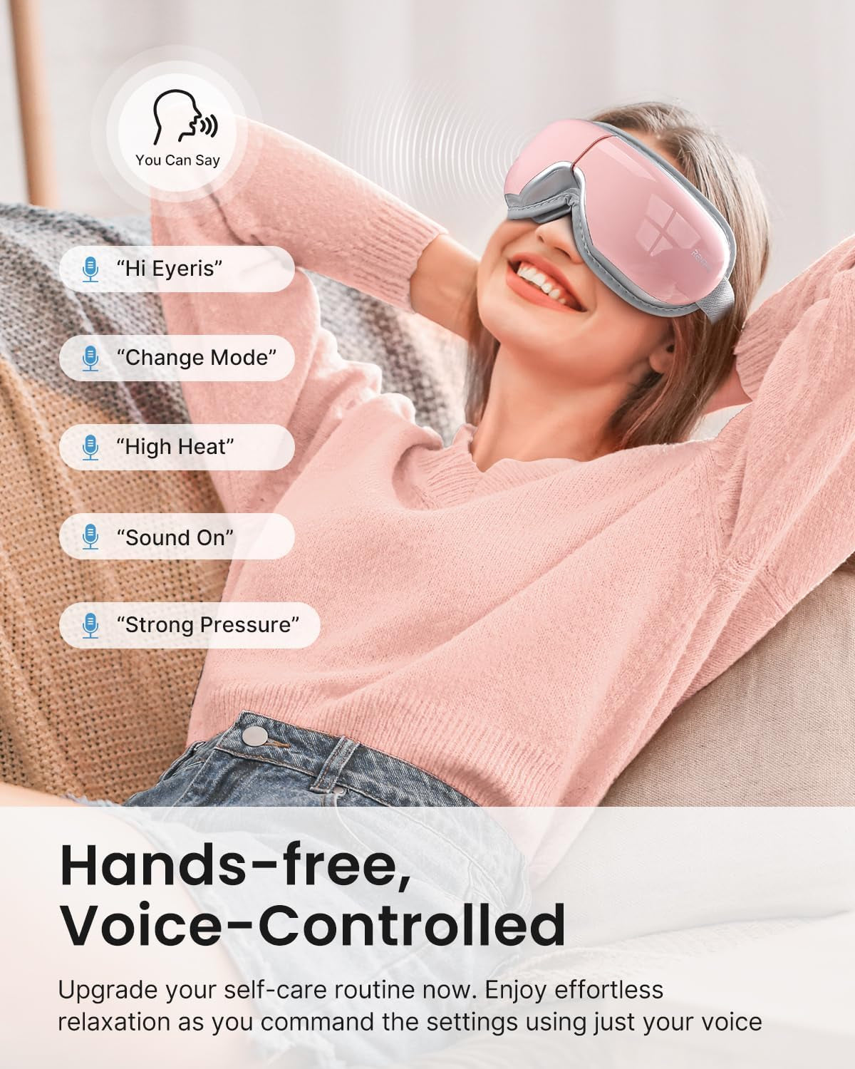 RENPHO Eyeris 1V - Voice Controlled Eye Massager for Migraines, Bluetooth Music Heated Eye Care Machine, Relax & Reduce Eye Strain Dark Circles Eye Bags, Face Massager, Gifts for Women/Mom