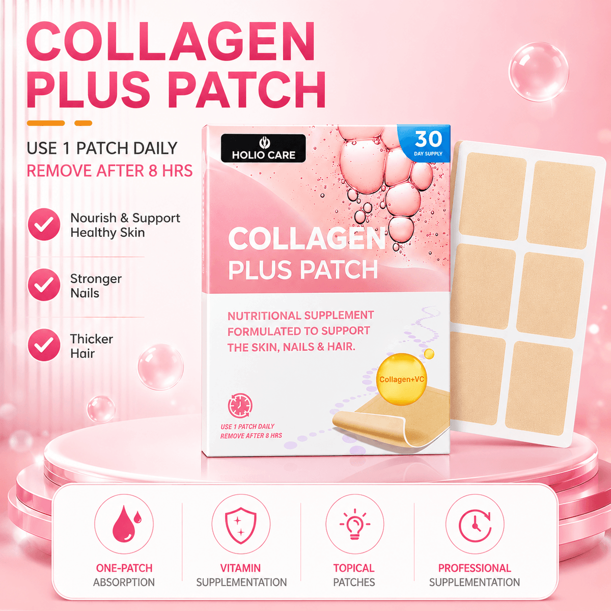 Collagen Supplements Patch – Transdermal Collagen Peptide Patch for Firmer-Looking Skin & Youthful Glow