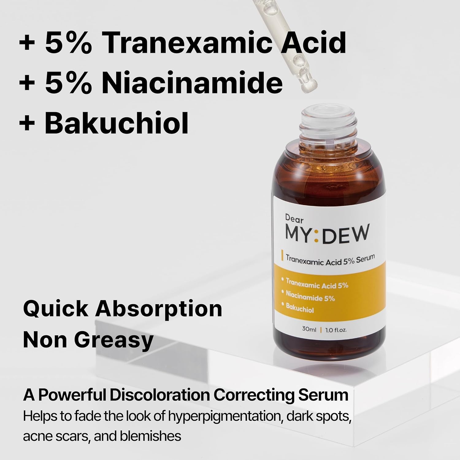5% Tranexamic Acid Serum with 5% Niacinamide, Bakuchiol, Discoloration Correcting Serum, Faded Hyperpigmentation, Dark Spot, Acne Acar, Sun Spots, Blemish Remover, Korean Skincare,1Fl Oz