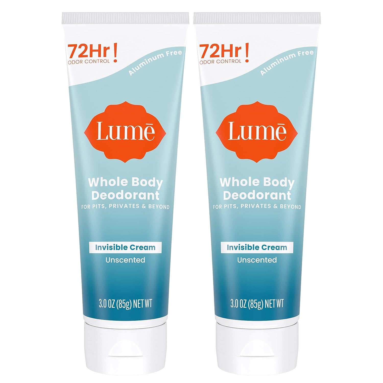 Lume Whole Body Deodorant - Invisible Cream Tube - 72 Hour Odor Control - Aluminum Free, Baking Soda Free, Skin Safe - 3.0 Ounce (Clean Tangerine)