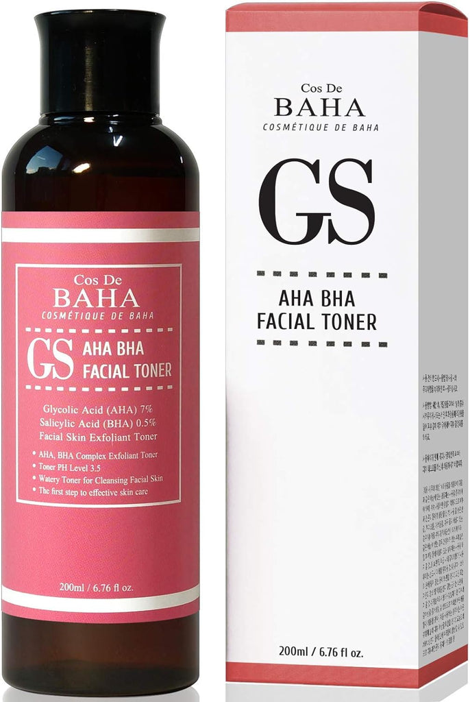 Clarifying Facial Toner with Glycolic Acid 7% AHA + Salicylic Acid 0.5% BHA - Acne Face Wash, Removing Dead Skin Cells, Fine Lines and Wrinkles, Alcohol Free, 6.76 Fl Oz (200Ml) Cos De BAHA