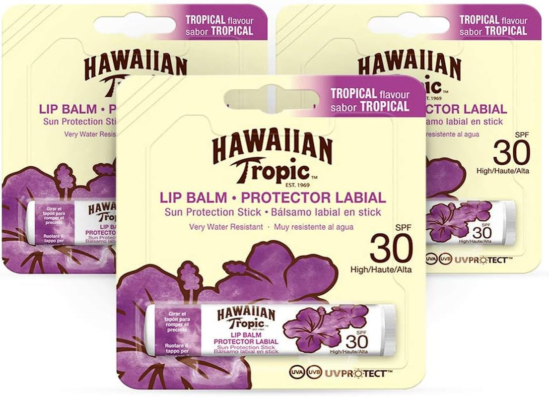 "Sun-Kissed Lips Trio: Hawaiian Tropic SPF 30 Tropical Lip Balm Pack"
