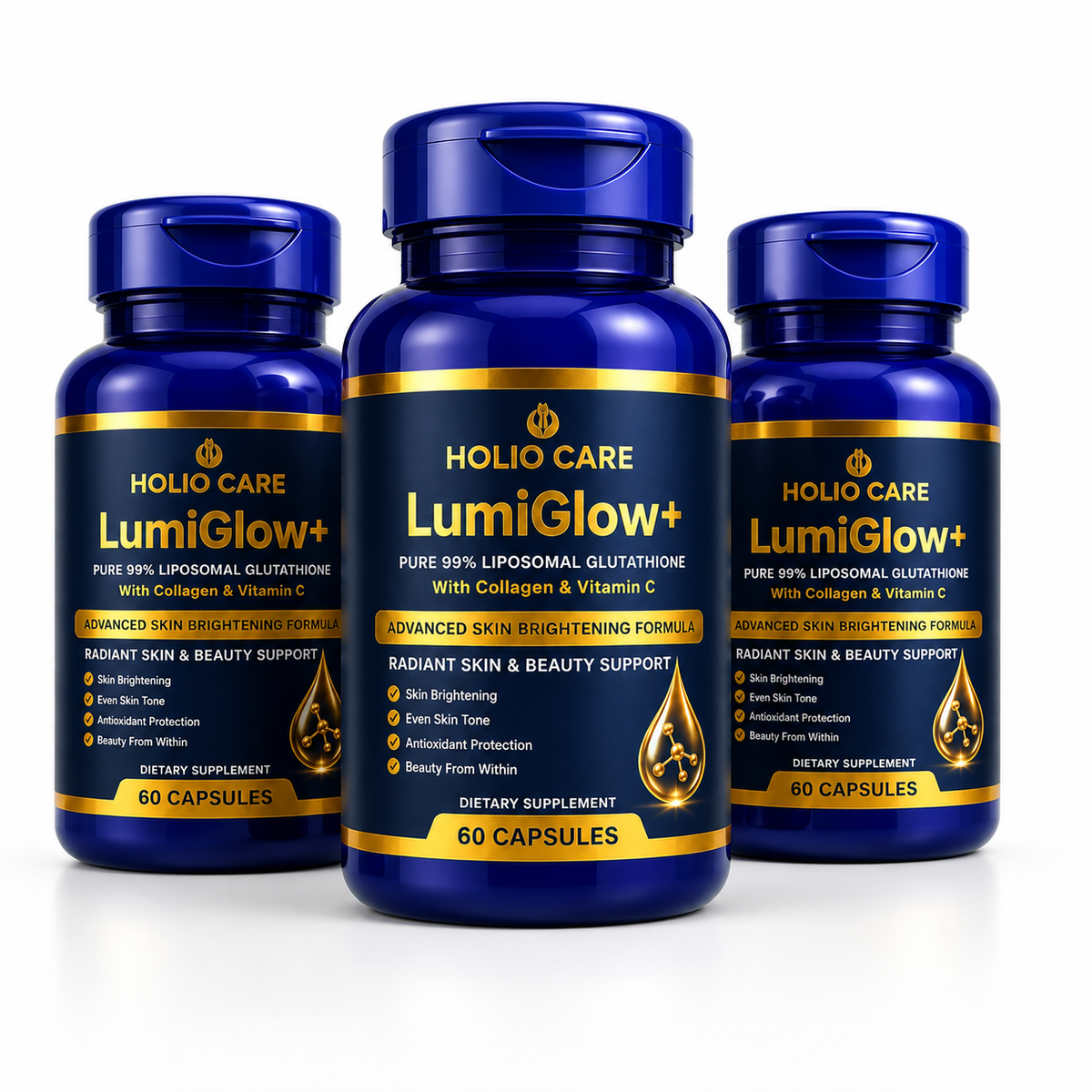 LumiGlow+ Liposomal Glutathione Brightening Formula | With Collagen & Vitamin C | Skin Brightening & Beauty Support | 60 Capsules | Holio Care