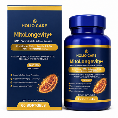 Holio Care MitoLongevity+ | NAD+ Complex with Urolithin A, Ubiquinol (CoQ10), PQQ & Trans-Resveratrol | Cellular Energy & Mitochondrial Support | 2000 mg per Serving | 60 Softgels (30-Day Supply)
