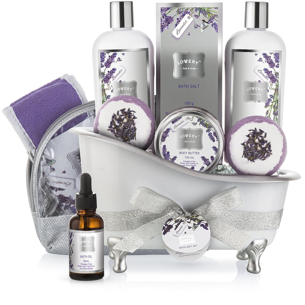 "Ultimate Christmas Spa Experience: Indulge in Luxury with Lavender and Jasmine Scented Bath Gift Basket Set for Women - Includes Large Bath Bombs, Shower Gel, Body Butter, and More!"