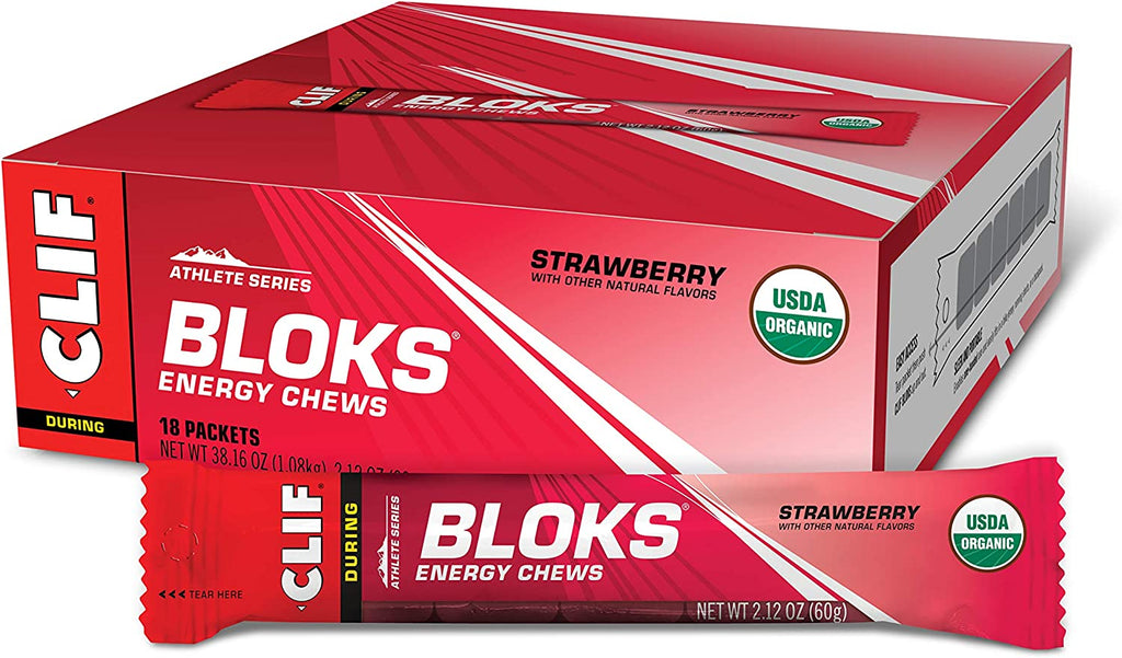 CLIF BLOKS - Energy Chews - Strawberry- Non-Gmo - Plant Based Food - Fast Fuel for Cycling and Running-Workout Snack (2.1 Ounce Packet, 18 Count) - (Assortment May Vary)