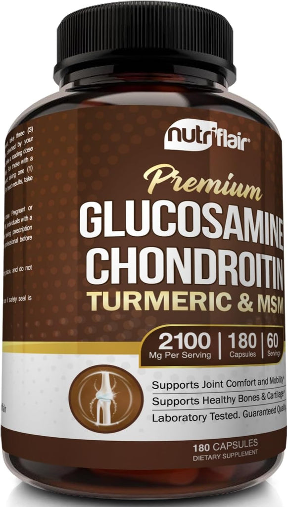 "Joint Comfort Powerhouse: Nutriflair Glucosamine Chondroitin Turmeric MSM Boswellia - Natural & Non-Gmo Antioxidant Pills for Back, Knees, Hands, Joints, and Cartilage Support"