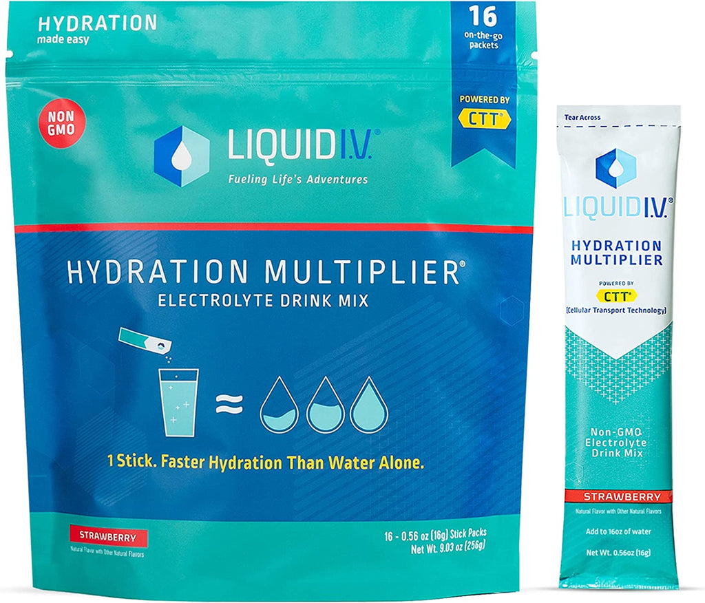 Liquid I.V. Hydration Multiplier - Strawberry - Hydration Powder Packets | Electrolyte Drink Mix | Easy Open Single-Serving Stick | Non-Gmo | 16 Sticks