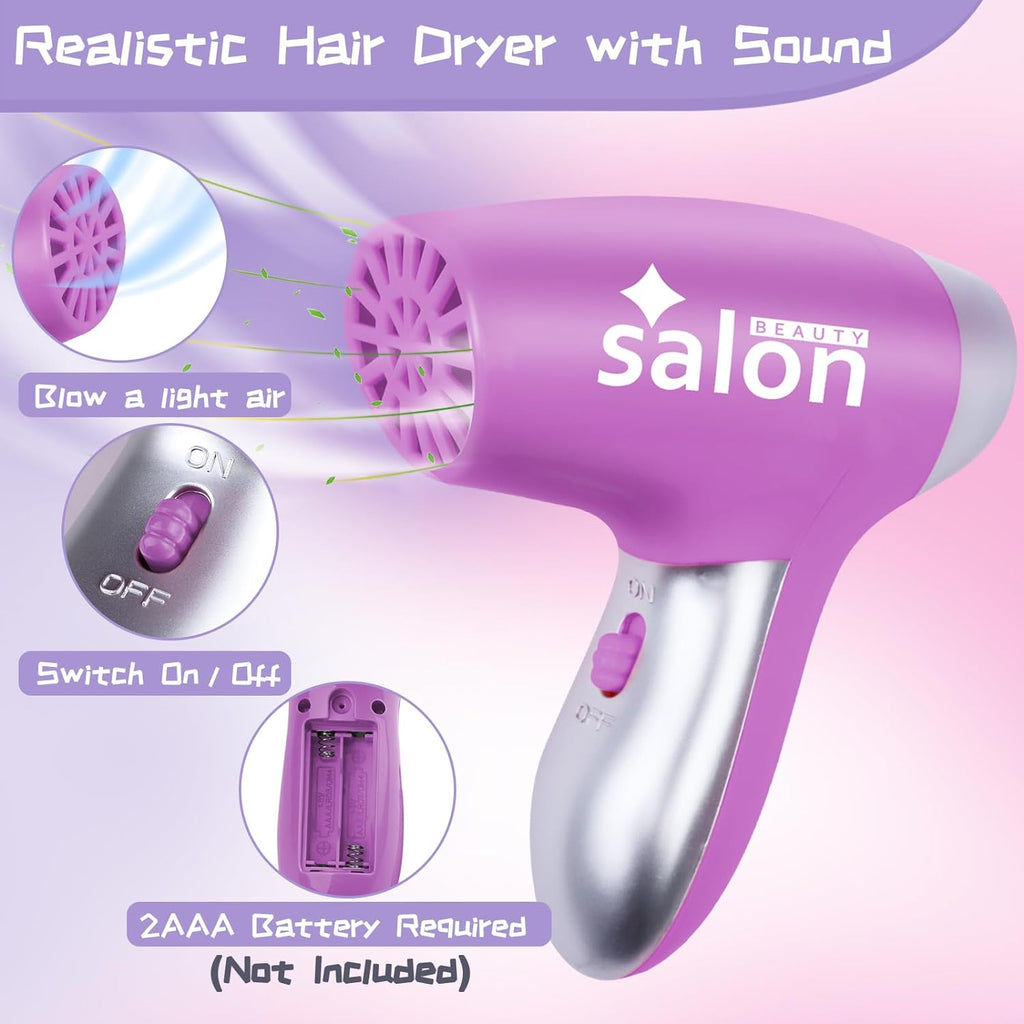 "Ultimate Hair Salon Experience for Girls - 26 Piece Realistic Beauty Playset with Blow Dryer, Stylist Accessories, and More!"