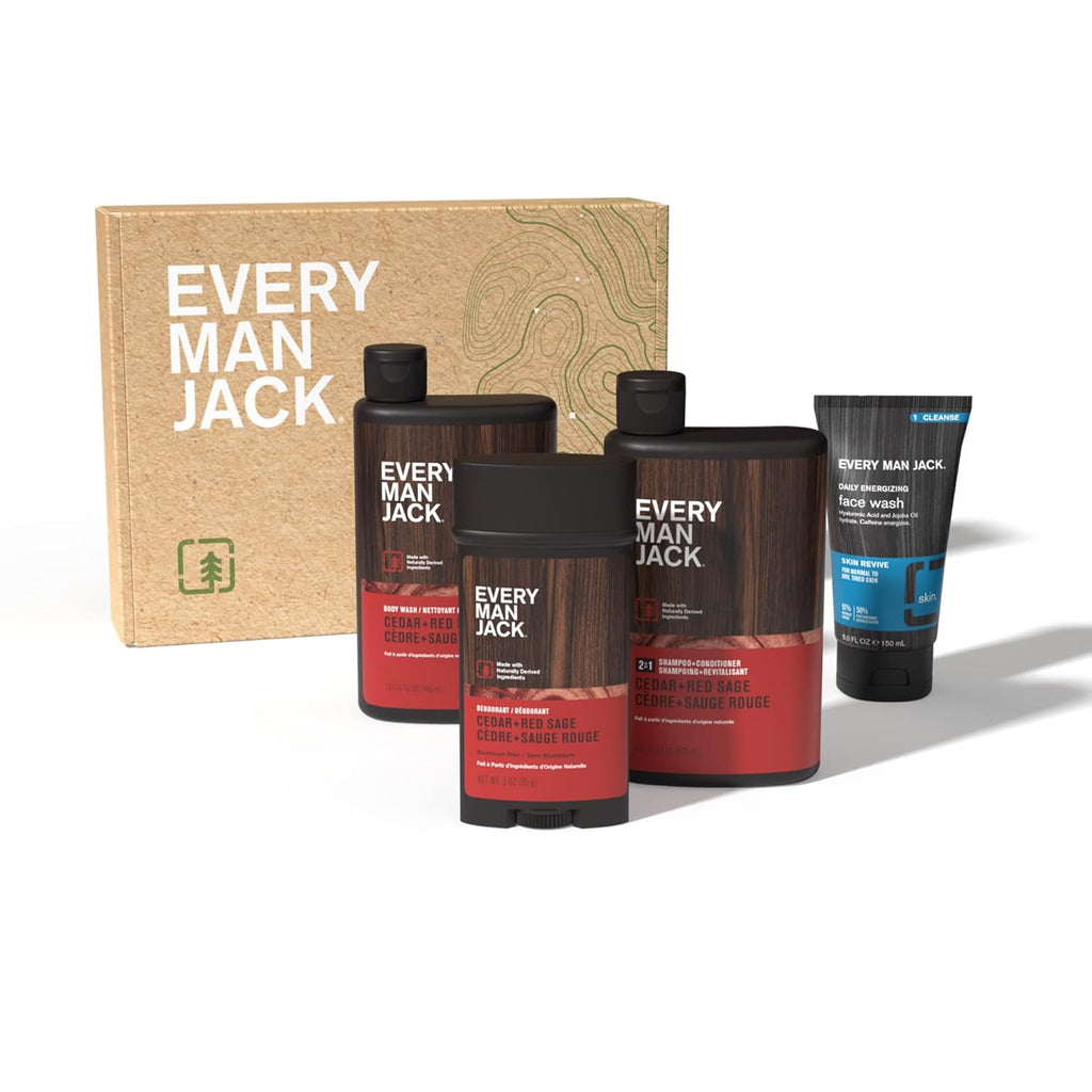 "Refresh and Revitalize with Every Man Jack Men's Coastal Moss Body Set - Complete Body Care Package with Natural Ingredients, Invigorating Vetiver and Spicy Citrus Fragrance 