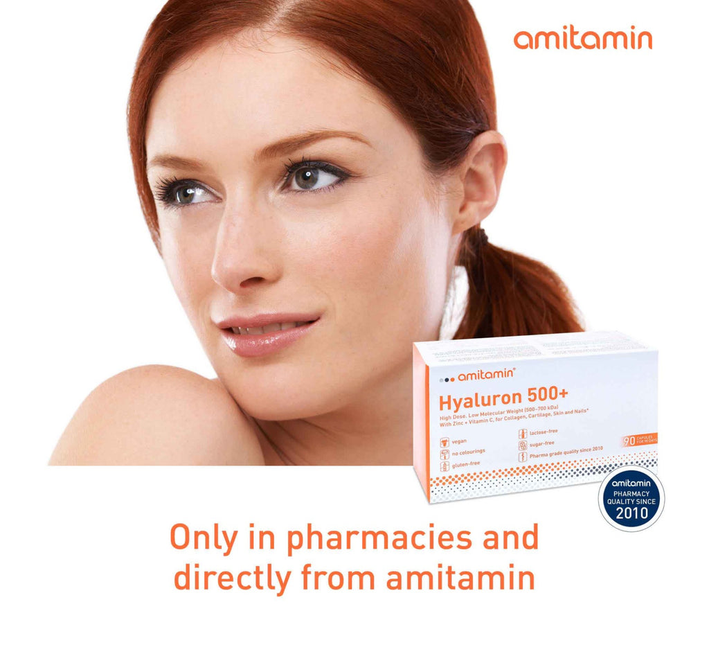 amitamin® Hyaluron 500+ - High Dosage Vegan Hyaluronic Acid & vitamin C (90 Days Supply)