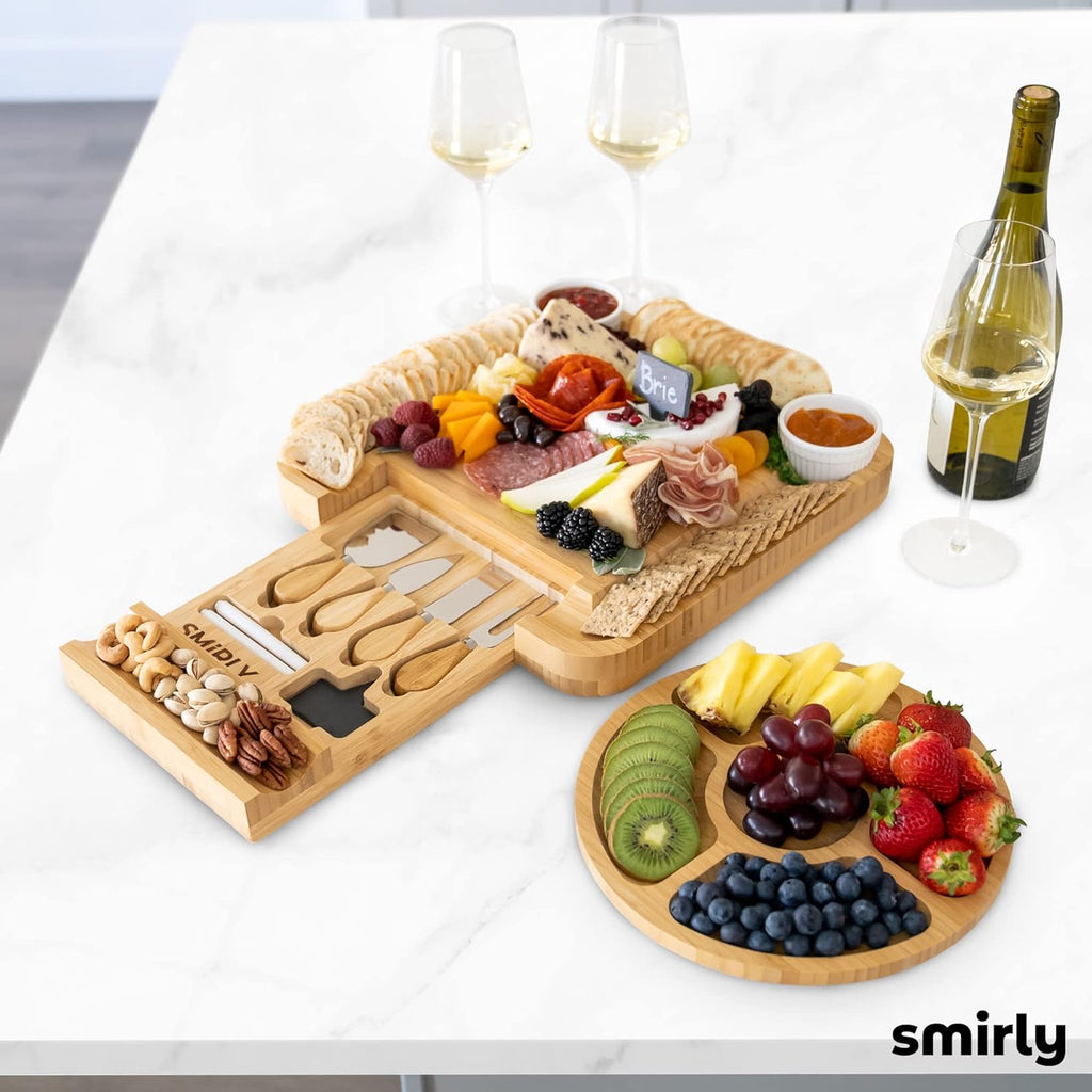 "Exquisite SMIRLY Charcuterie Boards Gift Set: Elegant Large Bamboo Cheese Board Set - Perfect Christmas, Housewarming, Wedding, and Bridal Shower Gift for Women"