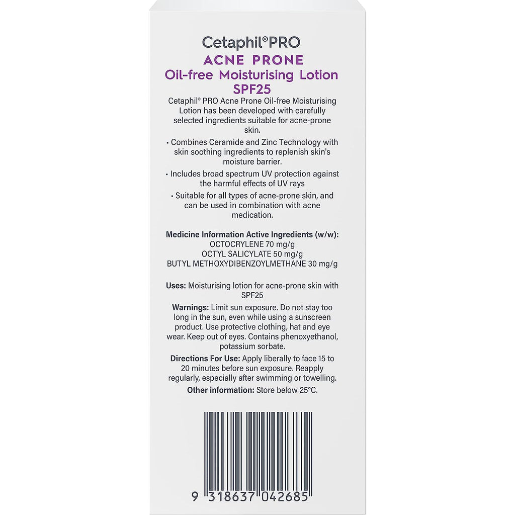 Cetaphil Pro Acne Prone Oil Free Facial Moisturising Lotion SPF 25 118Ml - Free & Fast Delivery