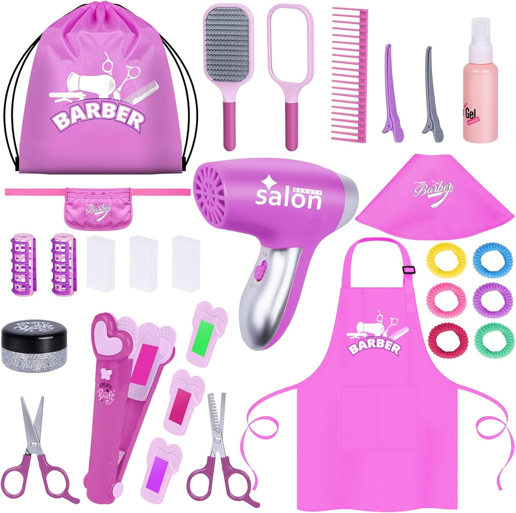 "Ultimate Hair Salon Experience for Girls - 26 Piece Realistic Beauty Playset with Blow Dryer, Stylist Accessories, and More!"